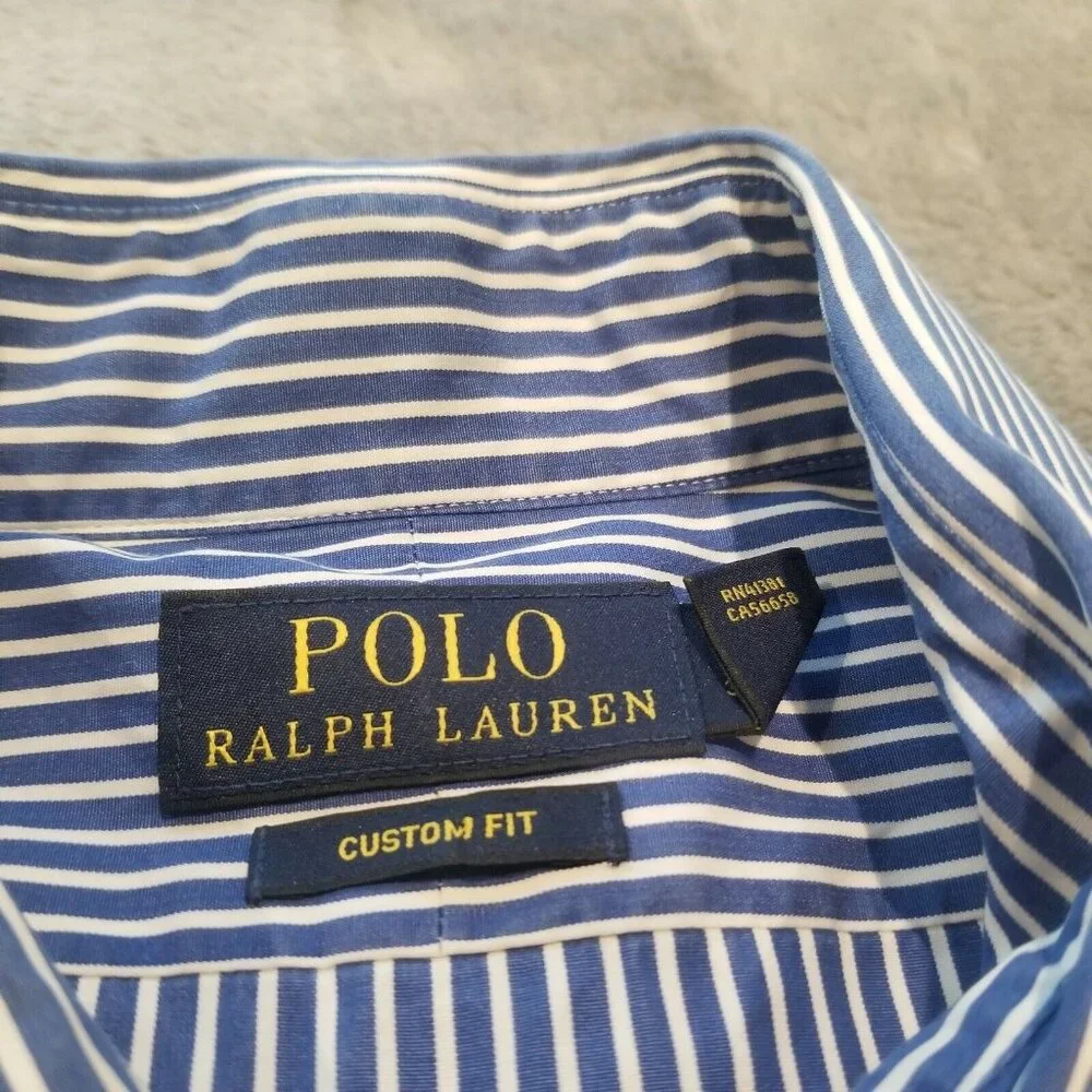 Polo Ralph Lauren Mens Dress Shirt Button Down Long Sleeve Size 17 Striped Blue